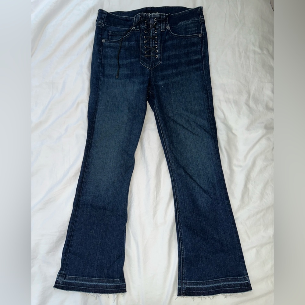 VERONICA BEARD Carolyn Lace-up Baby Boot Jeans In Midnight with fray
